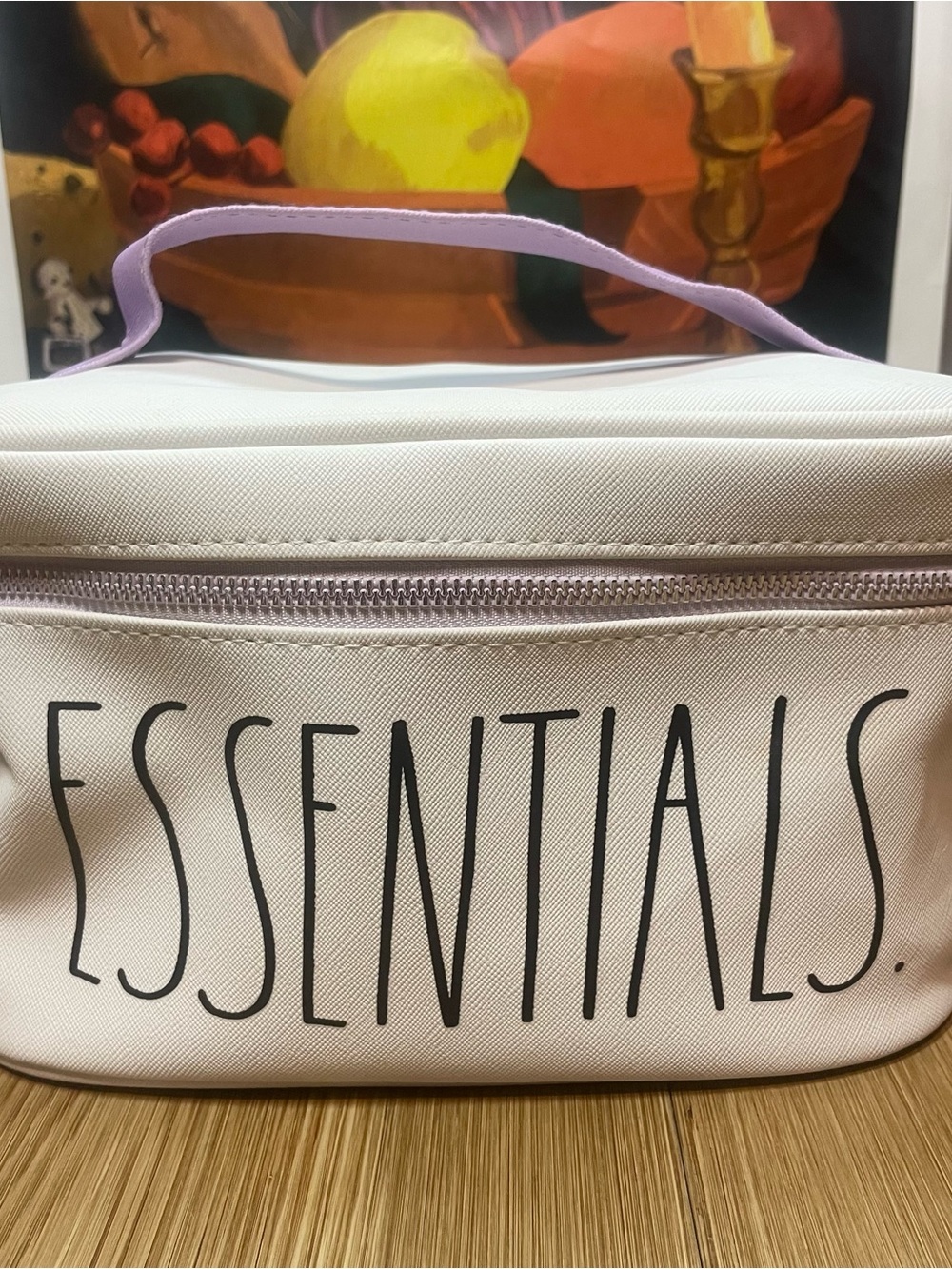 Rae Dunn ESSENTIALS Cosmetic Bag Vanity Makeup Train Case White Lilac